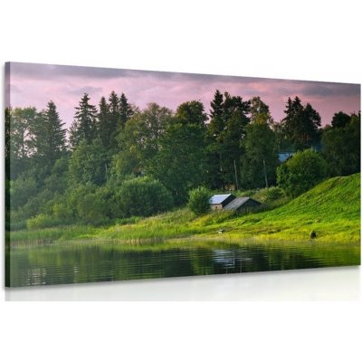 Obraz pohádkové domečky u řeky - 120x80 cm – Zboží Mobilmania