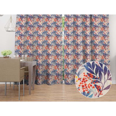 Biante Dekorační závěs PML-067 Modré listy na krémovém 145x190 cm – Hledejceny.cz