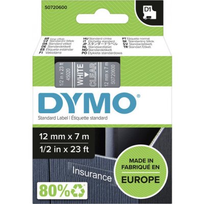 Dymo Dymo S0720600 - páska do tiskárny štítků D1, 12 mm x 7 m, bílá na čiré – Zboží Mobilmania