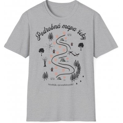 Vodácké tričko s potiskem Podrobná mapa řeky Ideální oblečení pro vodáky se smyslem pro humor a lásku k pivu! unisex Softstyle Sport Grey – Sleviste.cz