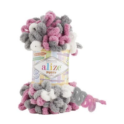 Alize příze Puffy color 6070 tmavě šedá, fialková, bílá – Zboží Dáma