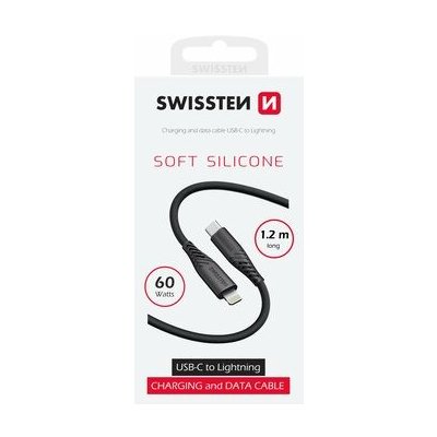 Swissten 71535010 SOFT SILICONE datový USB-C (M) - Lightning, (M), 1.2m, černý / 60W / 3A – Zbozi.Blesk.cz