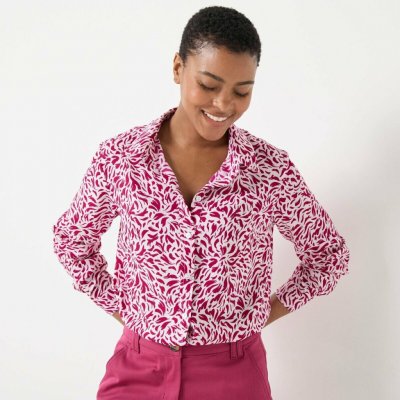 Košilová halenka s dvoubarevným potiskem režná/švestková – Zboží Dáma