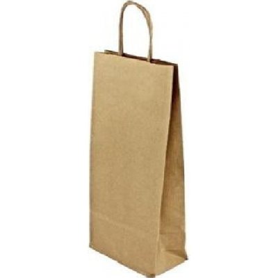 Papírová taška na láhve 140x80x390 kroucené ucho cena za: 300 ks v kartonu, Barva: Hnědá rýhovaná – Zboží Živě