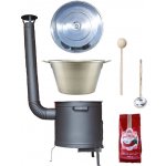 Kessel kotel na guláš nerez 70 L 1,2 mm INOX zabíjačkový speciální žáruvzdorná kotlina Plus 600 °C 56 cm poklice nerez 63 cm INOX naběračka INOX a vařečka 80 cm SMRK BIG PART – Zboží Mobilmania