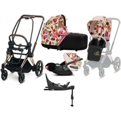 Cybex e-Priam 3.0 Kombinovaný + Cloud Z2 Autosedačka 0-13 kg + Základna Isofix Z2 Sada 4v1 Spring Blossom Light 2023