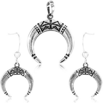 Šperky eshop stříbrný set náušnice a přívěsek neúplný kroužek zdobený zářezy SP85.12