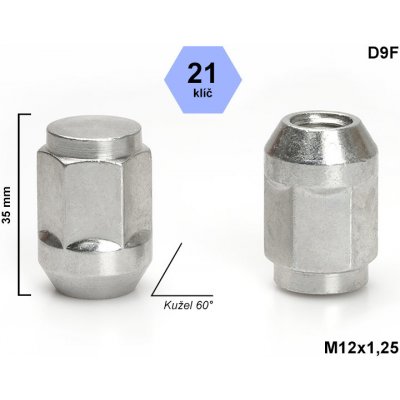 Kolová matice M12x1,25 kužel uzavřená, klíč 21, D9F, výška 35 – Zbozi.Blesk.cz