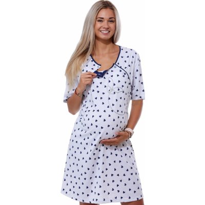 Kojící i těhotenská noční košilka dvojpropínací na knoflíky se srdíčky 1C3607 šedá – Zbozi.Blesk.cz