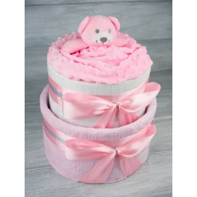 Pastell decor Plenkový dort dvoupatrový růžový Vel. 3 - Miminko váží 4 až 9 kg, Velikost oblečení: 62/68 - Miminku jsou 3 až 6 měsíců – Zboží Dáma