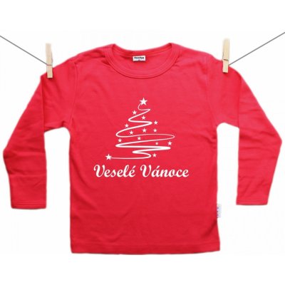 Boodyy tričko s dlouhým rukávem Veselé Vánoce se stromečkem červená – Zboží Dáma