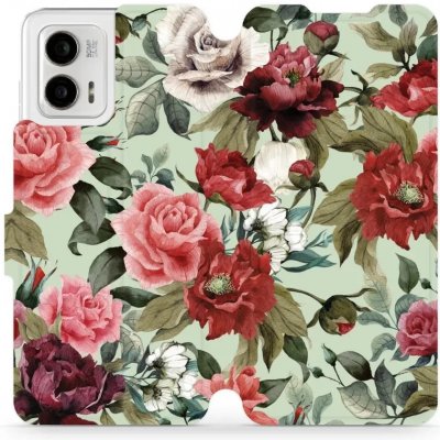 Pouzdro Mobiwear Flip Motorola Moto G73 5G - MD06P Růže a květy na světle zelené