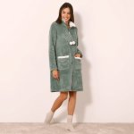 Fleecový župan na zip khaki/režná – Sleviste.cz