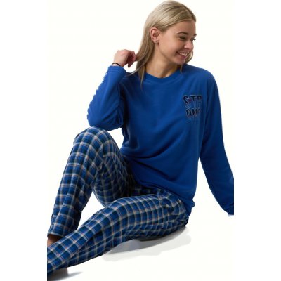 Dámské hřejivé fleece pyžamo modré káro BE STRONG 1Z1454 modrá L – Zboží Mobilmania