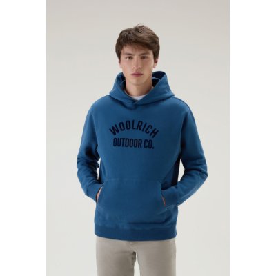 WOOLRICH ORGANIC COTTON SCRIPT HOODIE modrá