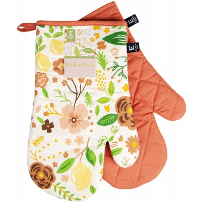 Kuchyňské bavlněné rukavice - chňapky FABULOUS FLOWERS hnědá 100% bavlna 19x30 cm