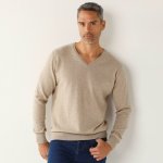 Pulovr s výstřihem do V a dlouhými rukávy hnědošedý melír – Hledejceny.cz