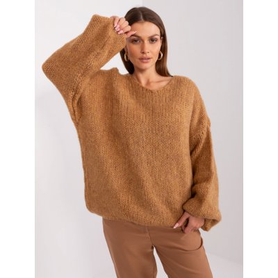 RUE PARIS volný pletený svetr s výstřihem do v lc-sw-3020.10p camel
