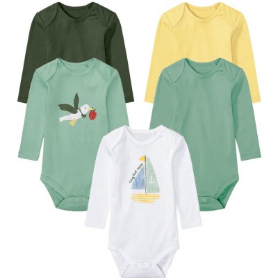 Lupilu Dětské body s dlouhými rukávy BIO 5kusů zelená žlutá bílá – Hledejceny.cz