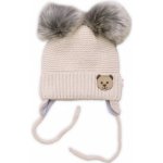 Baby Nellys Dětská zimní čepice s fleecem Teddy Bear chlupáčk. bambulky béžová – Zboží Dáma