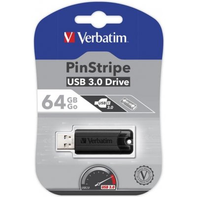 64GB Verbatim Store'n'Go PinStripe, USB flash disk 3.0, 49318, černá