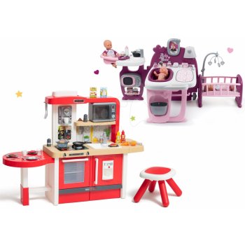 Smoby Set kuchyňka rostoucí s tekoucí vodou a mikrovlnkou Tefal Evolutive a domeček pro panenku Violette Baby Nurse Large Doll's Play Center