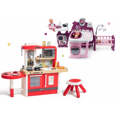 Smoby Set kuchyňka rostoucí s tekoucí vodou a mikrovlnkou Tefal Evolutive a domeček pro panenku Violette Baby Nurse Large Doll's Play Center – Zboží Mobilmania