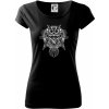Dámské tričko s potiskem Steampunk sova černobílá Pure dámské triko Černá