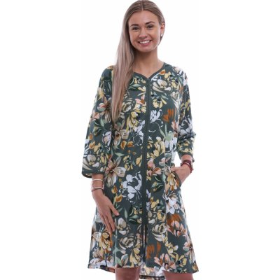 Župan nebo košilka na kojení na zip s moderním vzorem pivoněk ve žluté hnědé šedé a bílé 1G0636 – Zbozi.Blesk.cz