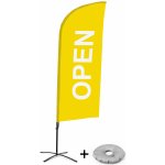 Jansen Display Kompletní sada reklamní vlajky ve tvaru křídla, Otevřeno, žlutá, anglicky Křížová Základna, 1273 x 3030 mm – Zboží Živě