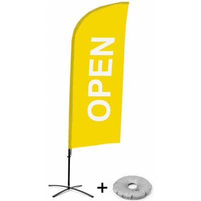Jansen Display Kompletní sada reklamní vlajky ve tvaru křídla, Otevřeno, žlutá, anglicky Křížová Základna, 1273 x 3030 mm – Zboží Živě