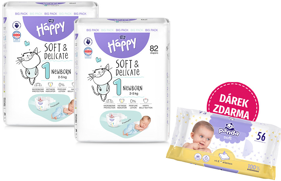 Bella Happy Soft & Delicate BigPack 1 2-5 kg 164 ks 2x 82 ks