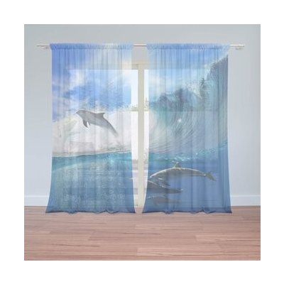 Sablio Záclony Delfíni ve vlnách: 2ks 150x250cm – Hledejceny.cz
