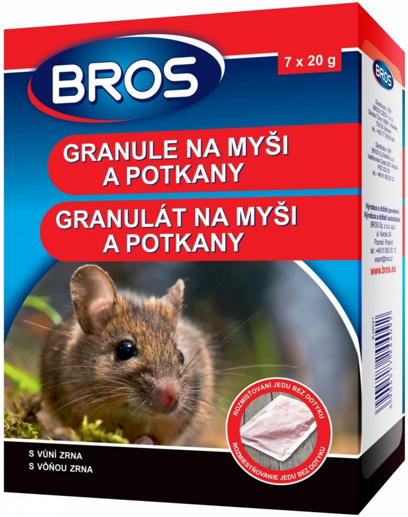 Rodenticid BROS granule na myši a potkany 7x20g