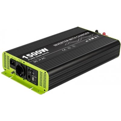 Kosun Měnič napětí výkon 1500W čistý sinus UPS DC12V/AC230V USB černo-zelený KOS1500-12 – Sleviste.cz
