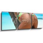 Obraz 3D třídílný - 150 x 50 cm - Outdoor Closeup of Fit buttocks. Fitness woman on a palm tree. Sexy Ass over exotic beach. Sporty concept. Summertime vacation. Venkovn