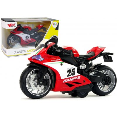 LEAN Toys Sportovní motocykl červené Pull-Back Drive zvuková světla 1:12