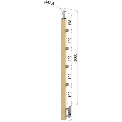 dřevěný sloup, boční kotvení, 4 řadový, průchozí, vnitřní, vrch nastavitelný, (40x40mm), materiál: buk, broušený povrch bez nátěru – Zboží Mobilmania