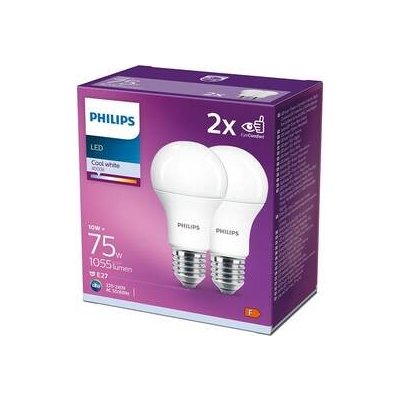 Philips klasik, 10W, E27, studená bílá, 2ks