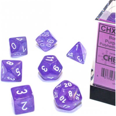 Chessex Sada kostek Chessex Borealis Polyhedral Purple/White Luminary 7-Die Set – Zboží Mobilmania