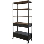 Černý kovový regál/ knihovna na kolečkách s dřevěnými policemi a šuplíky Ben - 91x42x200cm - Chic Antique – Zboží Mobilmania