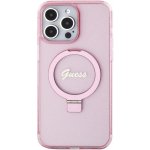 Guess Ring Stand Glitter třpytivý s výklopným stojánkem a MagSafe iPhone 15 Pro Max - růžové