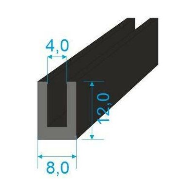 00535201 Pryžový profil tvaru "U", 12x8/4mm, 60°Sh, EPDM, -40°C/+100°C, černý – Sleviste.cz