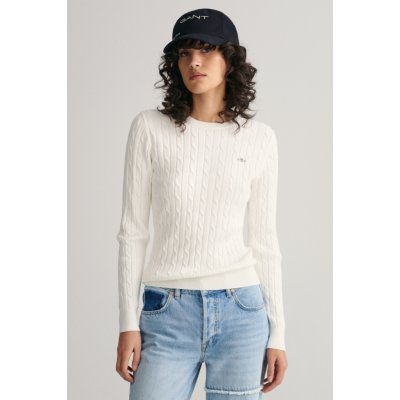 Gant svetr STRETCH COTTON CABLE C-NECK bílá – Zboží Dáma