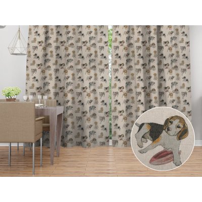 Biante Dekorační závěs PML-096 Štěňata na hnědobéžovém 145x200 cm – Sleviste.cz