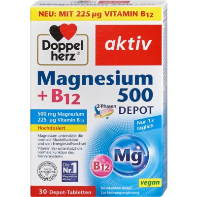Doppel herz aktiv Magnesium 500 + B12 depot 30 tablet – Hledejceny.cz