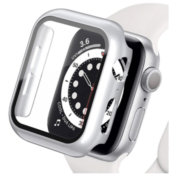 Obal a kryt k chytrým hodinkám SES 2v1 Kryt s ochranným sklem na Apple Watch Apple Watch 44mm 6.série - stříbrný 8659