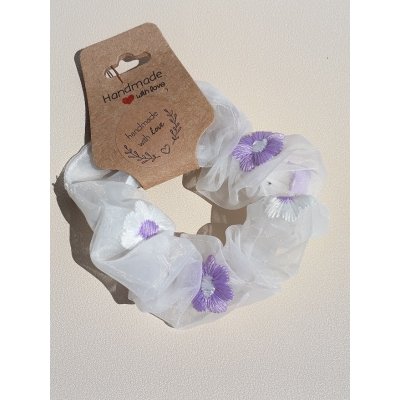 Gumička do vlasů – bílá organza s květy – Hledejceny.cz