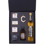 Pleva Dárková kazeta Energie pro muže Medovina z Potštejna 0,5 l, Hořká čokoláda s pergou 77% 4 g, Přírodní energetický drink Erebos Honey 250 ml, Dřevěná karabina 8 x 5 cm, Balzám s CBD olejem – Sleviste.cz