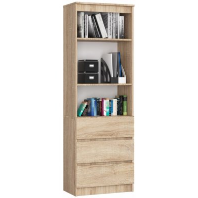 Ak furniture Regál Rexa 60 cm 3 šuplíky a 2 police dub sonoma